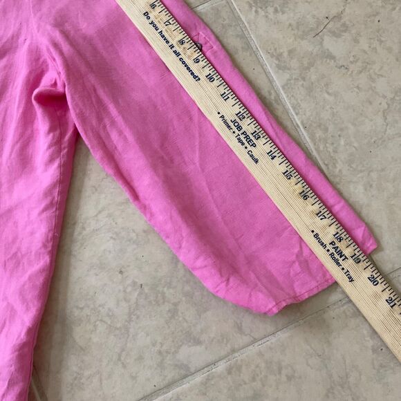 Chaus Sport Top Linen women’s M Pink Roll Tab Sleeves Button up Pin Tuck Blouse - Picture 10 of 10